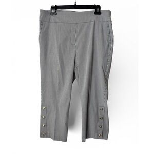 Liz Claiborne Slim Crop Pull On Pants Striped Crest Button Nautical Size‎ 12 NEW